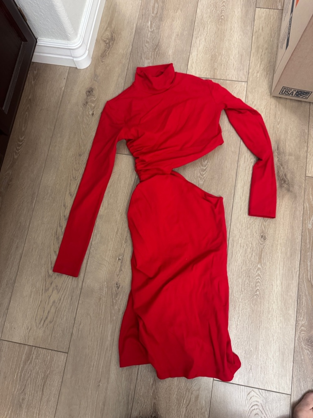 Susana Monaco Red Cutout Turtleneck Midi Dress